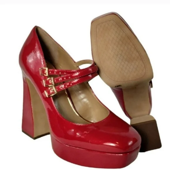 Brand New Jessica Simpson Red Patent Platform Mary Jane Heels Shoes 8 - Picture 10 of 13